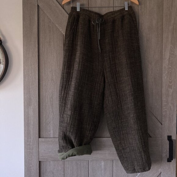 Solid 100% Cotton Padded Wide Leg Winter Women's Harem Style Pants, OS, Brown - Picture 6 of 14